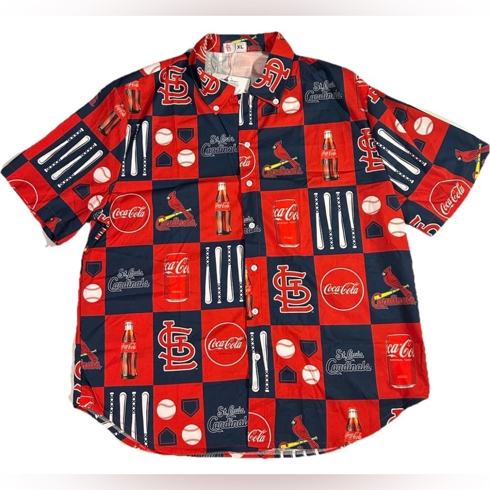New St. Louis Cardinals Coca Cola SGA Hawaiian Button Up Shirt sz XL Blue MLB
